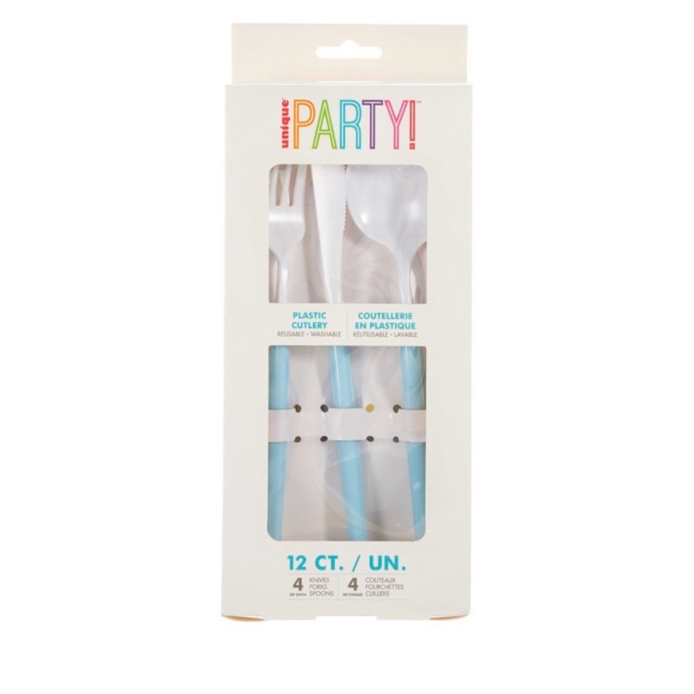 UNIQUE PARTY: 5 Boxes of 12Ct Cutlery Set Blue White Plastic